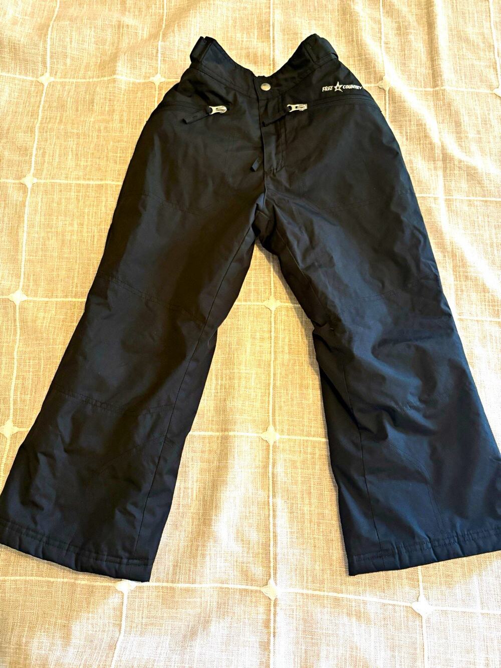 Free Country Unisex Kids Black Snow Pants S (5/6) Polyester Zip 21" Inseam